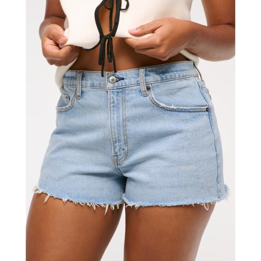 Abercrombie & Fitch Curve Love High Rise Mom Shorts Light Wash Distressed